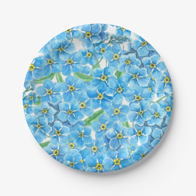 Assiettes En Carton Oublie-moi pas l'aquarelle (Devant)