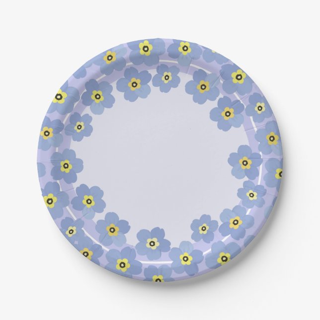 Assiettes En Carton Oubliez-moi les plaques de fleurs bleues (Devant)