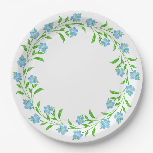 Assiettes En Carton Oubliez-moi non aquarelle Floral Wreath (Devant)