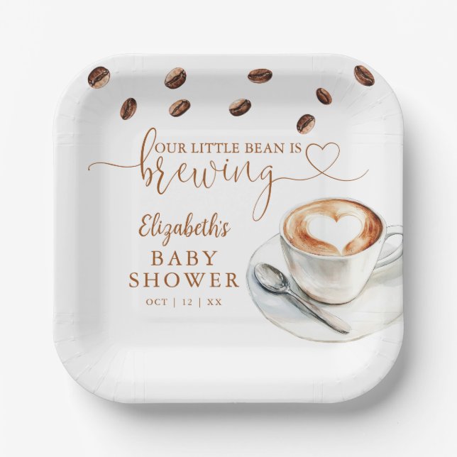 Assiettes En Carton Our Little Bean Is Brewing Coffee Baby Shower (Recto)