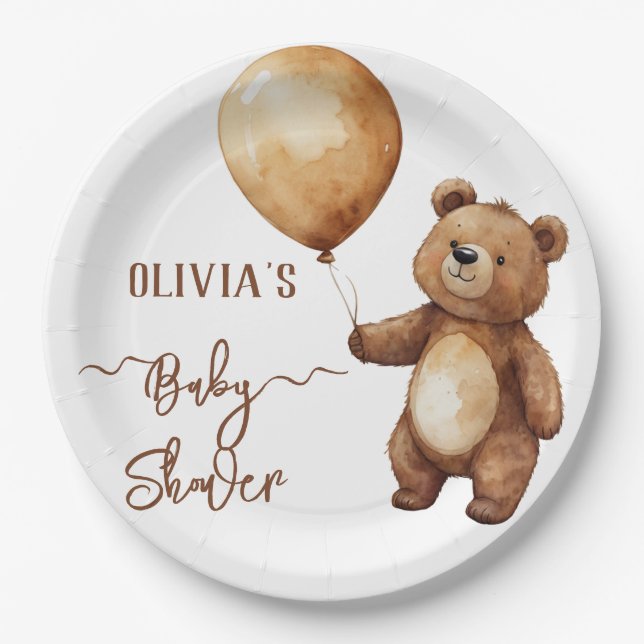 Assiettes En Carton Ours Ballons Nuages Attendre Baby shower Bearly (Devant)