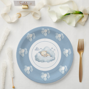 Assiettes En Carton Ours bleu sur des ballons nuageux