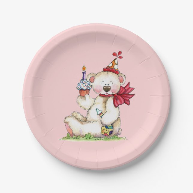 Assiettes En Carton Ours d'anniversaire (Devant)