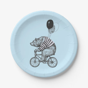 Assiettes En Carton Ours de bicyclette de ballon