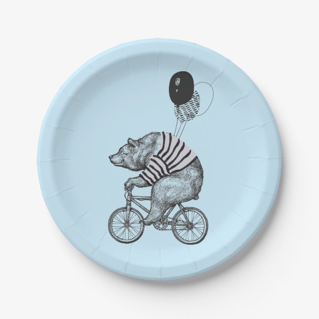 Assiettes En Carton Ours de bicyclette de ballon (Devant)