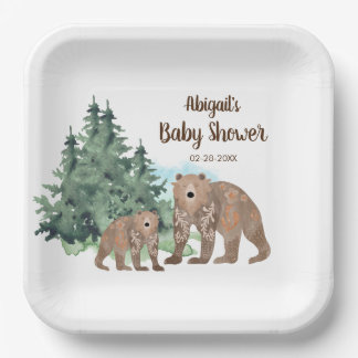 Assiettes En Carton Ours de bois Baby shower d'aquarelle neutre