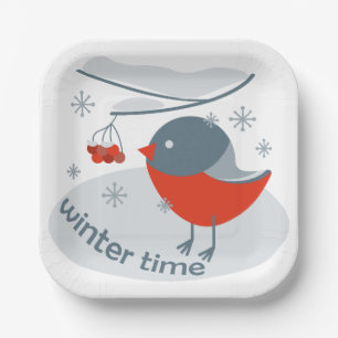 Assiettes En Carton Ours d'hiver et baies de raies rouges