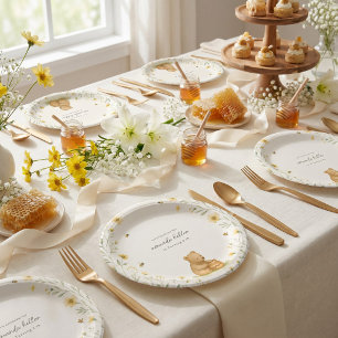 Assiettes En Carton Ours en Fleur Anniversaire Bébé Miel
