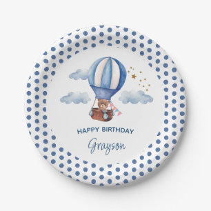 Assiettes En Carton Ours en peluche bleu 1er anniversaire