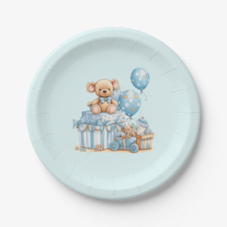 Assiettes En Carton Ours en peluche bleu Lune & Étoiles Fille Garçon B