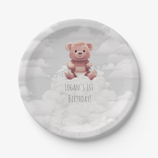 Assiettes En Carton ours en peluche mignon sur pile de couches 1er ann
