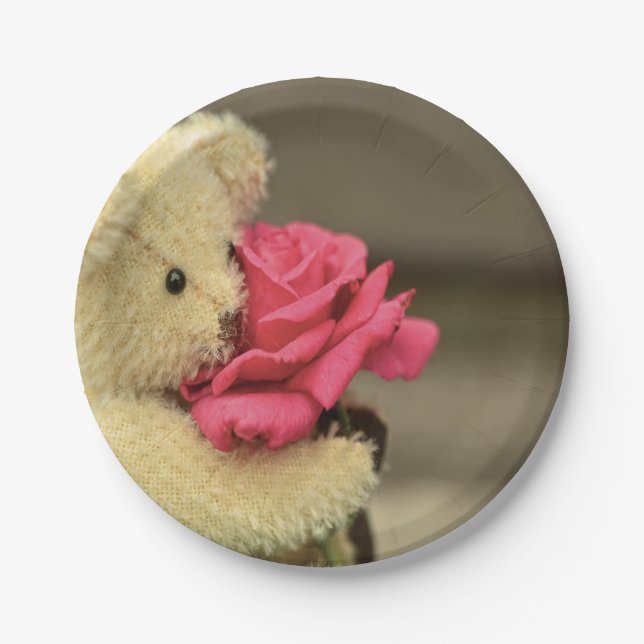 Assiettes En Carton Ours En Teddy Avec Baby shower Rose (Devant)