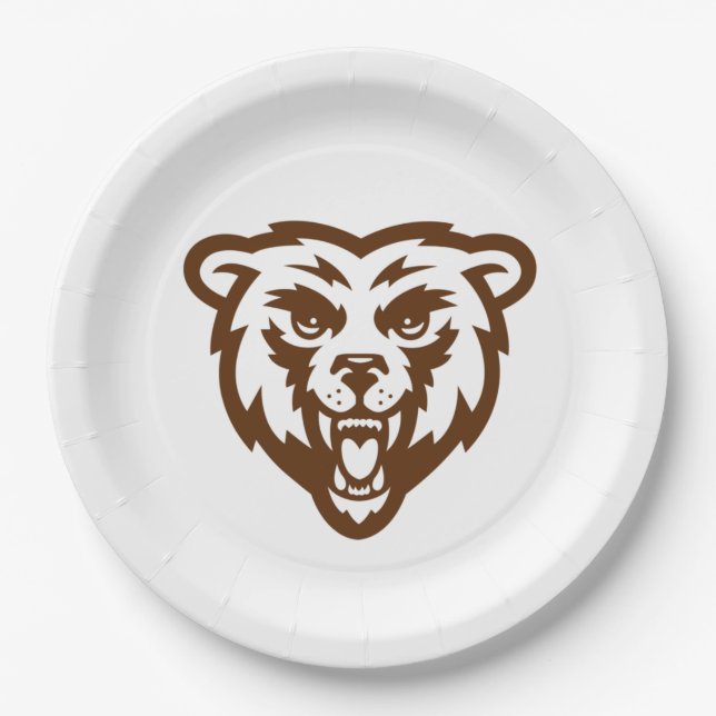 Assiettes En Carton Ours Grizzli Brown Rustique Bois Folk Animaux (Devant)