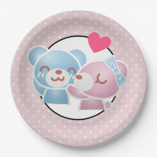 Assiettes En Carton Ours KIssing sur Cute Pois et Kawaii