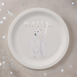 Assiettes En Carton Ours polaire aquarelle Joyeux Noël moderne