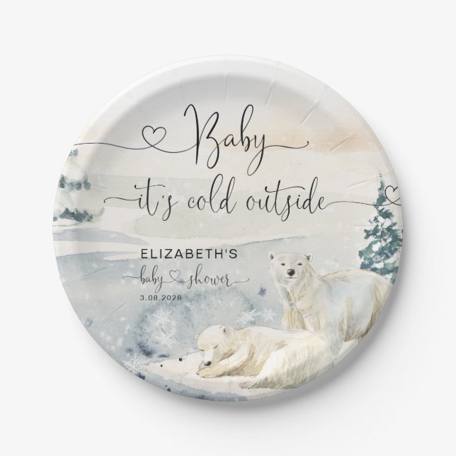 Assiettes En Carton Ours polaire | Baby shower forestier (Devant)