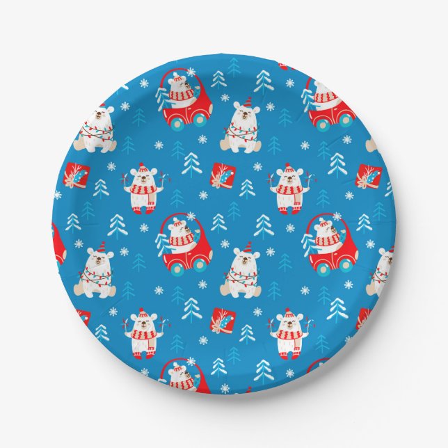 Assiettes En Carton Ours polaire de Noël (Devant)