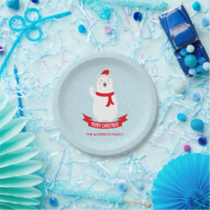 Assiettes En Carton Ours polaire de Noël personnalisé