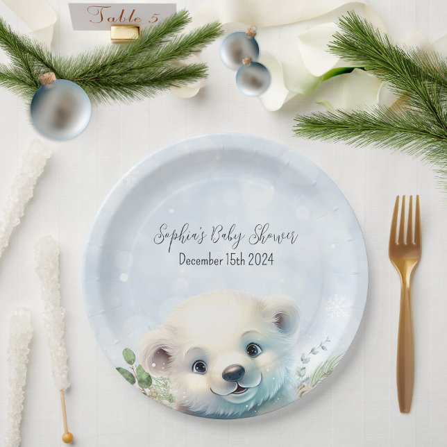 Assiettes En Carton Ours polaire d'hiver Froid à l'extérieur Baby show (Créateur téléchargé)