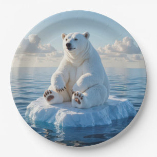 Assiettes En Carton Ours polaire flottant sur une banquise