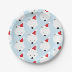 Assiettes En Carton Ours polaire Santa Chapeau animal Noël