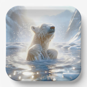 Assiettes En Carton Ours Polaire S'Éclaboussant Dans L'Eau Arctique