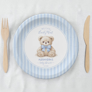 Assiettes En Carton Ourson "Bearly Wait Baby Shower" et rayures bleues