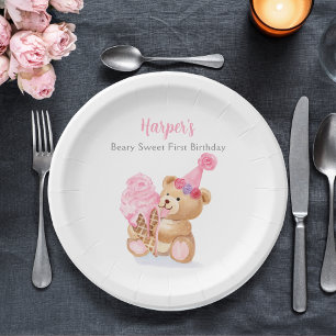Assiettes En Carton Ourson glace d'anniversaire pour fille