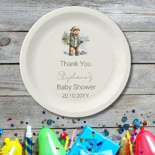 Assiettes En Carton Ourson pêcheur mignon à la bobine excitée Baby Sho