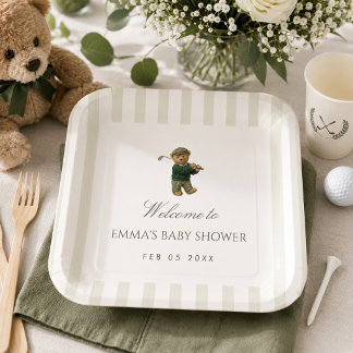 Assiettes En Carton Ourson Préparé au Golf pour Baby Shower Nouveau da