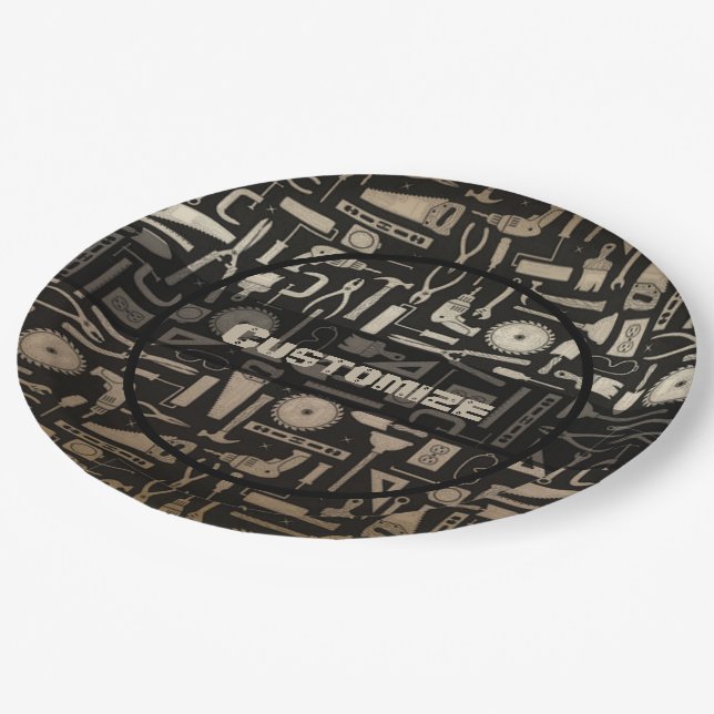 Assiettes En Carton Outils d'atelier Black & Gold (Angle)