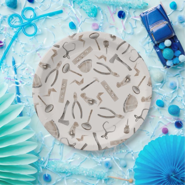 Assiettes En Carton Outils neutres de construction d'aquarelle Boho (Fête)