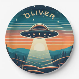 Assiettes En Carton Ovation UFO au coucher du soleil Personnalisé