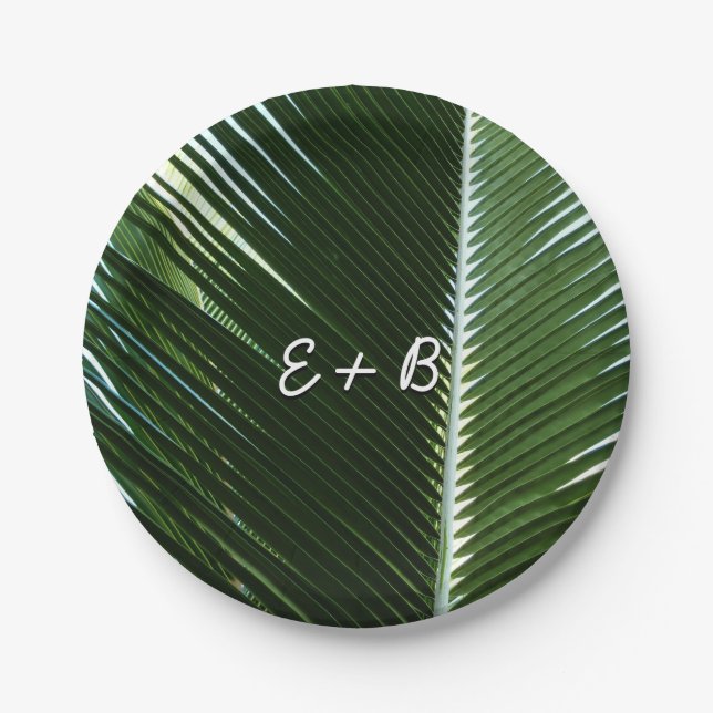 Assiettes En Carton Overlapping Palm Fronds Tropical Green Abstract (Devant)