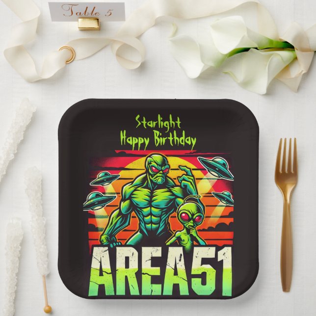 Assiettes En Carton OVNI néon survolent la zone 51 (Mariage)