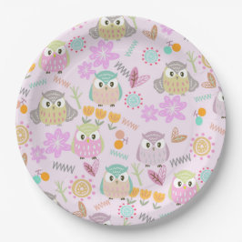 Assiettes En Carton Owl Pastel Pink  