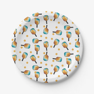 Assiettes En Carton Pagaies de Pickleball Retro et Motif de Ball