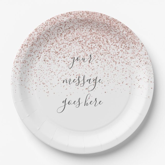Assiettes En Carton Pailleté Or Rose Écriture Élégante Personnalisée (Devant)