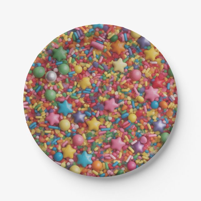 Assiettes En Carton Paillettes arc-en-ciel (Devant)