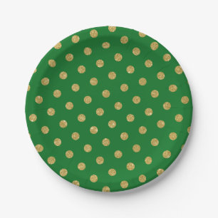 Assiettes En Carton Paillettes dorées chic à pois verts
