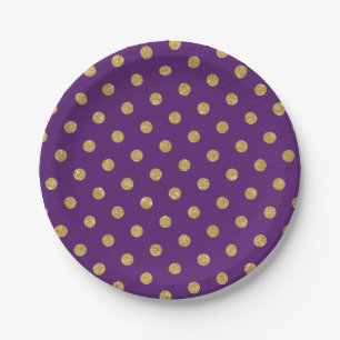 Assiettes En Carton Paillettes dorées chic pois violet pourpre