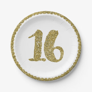 Assiettes En Carton Paillettes Dorées Sweet 16 Fête d'anniversaire 16