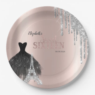Assiettes En Carton Paillettes qui dégoulinent,Robe,Tour Eiffel Sweet 