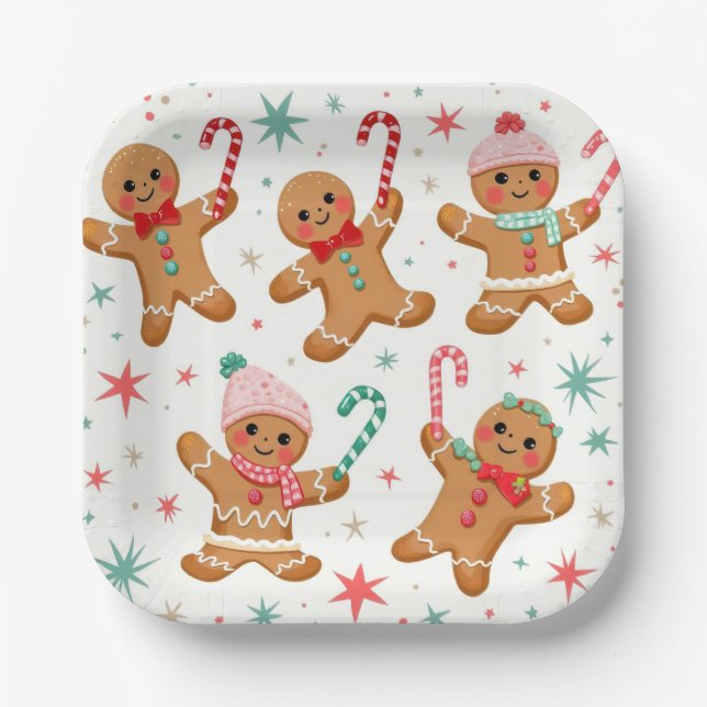 Assiettes En Carton Pain d'épices de Noël Hommes tenant des Sucres de  (Recto)