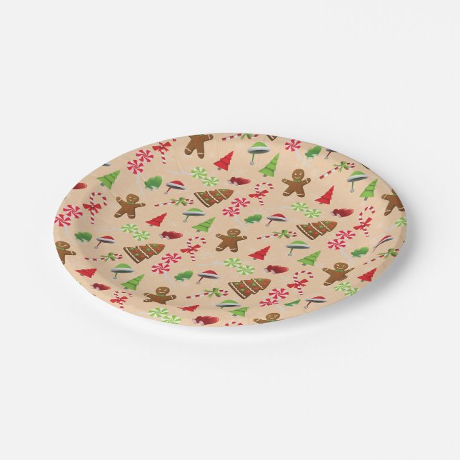 Assiettes En Carton Pain d'épices Homme, Bonbons et chapeau santa (Angle)