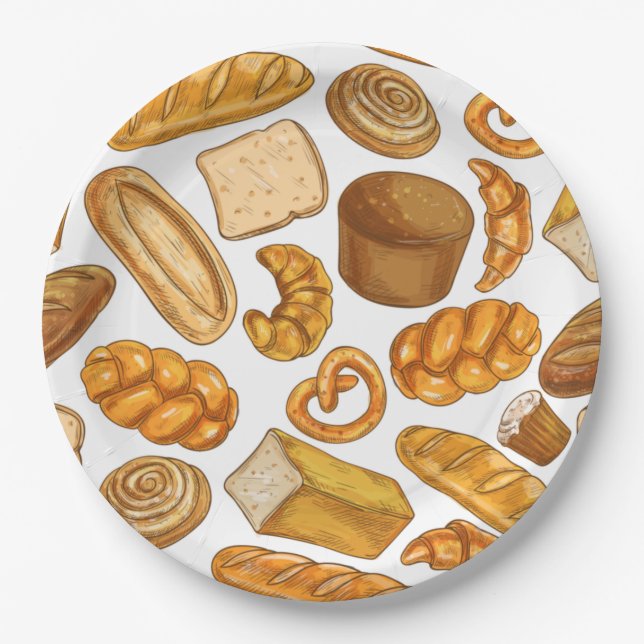 Assiettes En Carton Pain et pâtisserie Boulangerie Carrelé Motif  (Devant)