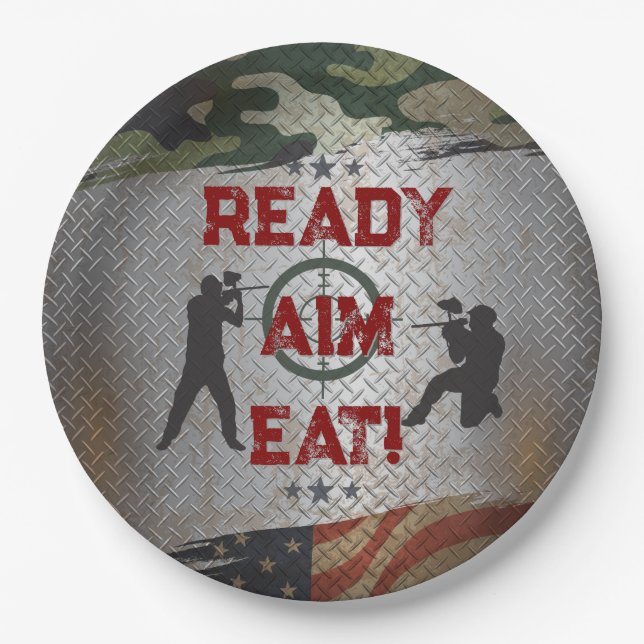 Assiettes En Carton Paintball Anniversaire Partie Camo militaire USA (Devant)