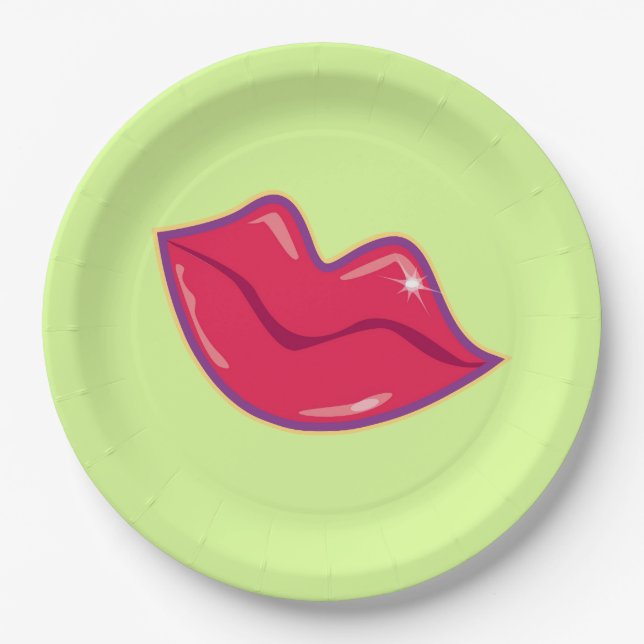 Assiettes En Carton Paire de lèvres rouges cerises (Devant)