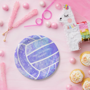 Assiettes En Carton Paisley floral plumes doodles violet volleyball
