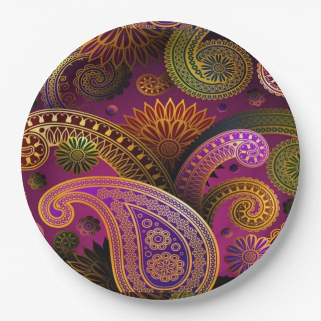Assiettes En Carton Paisley Purple (Devant)